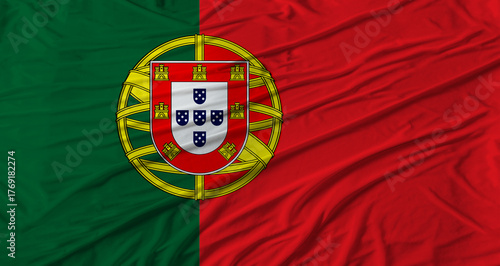 Close up of Portugal flag waving. Flag of Portugal with cloth texture
