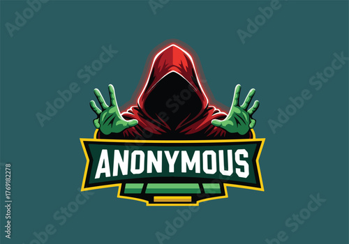 Anonymous gaming mascot emblem with red hooded figure - Gaming logo - Gaming Mascot - esport mascot stock illustration