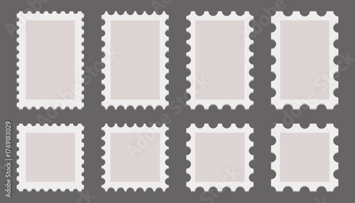 Stamp frame vector border. Postcard shapes for vintage letter design. Square and rectangle perforated template for envelope. Mockup for photo album