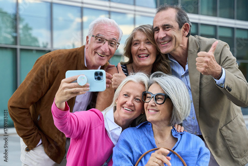 Group of senior friends taking a selfie together