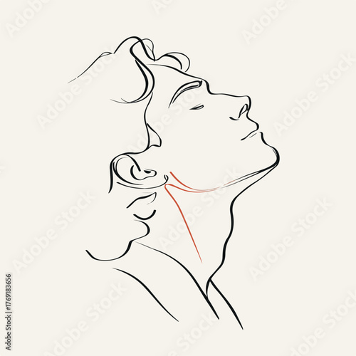 Elegant one-line portrait of man gazing skyward