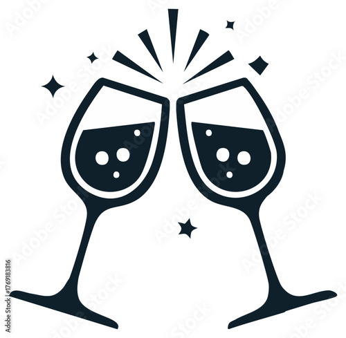 Celebratory Toast With Bubbling Champagne in Glasses and Sparkling Stars