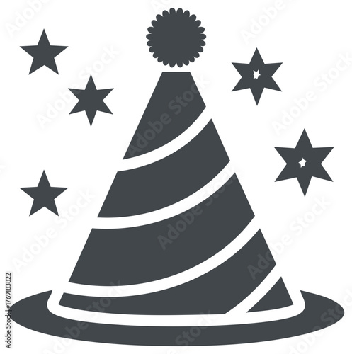 Celebration Party Hat Icon Surrounded by Stars for Birthday Event Design and Holiday Festive Celebrations