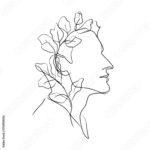 Elegant male profile with leaf adornment