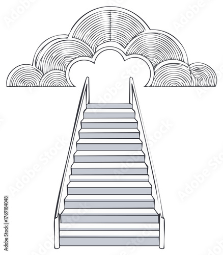 Stairs ascending into a unique textured cloud representing ambition success and spiritual growth
