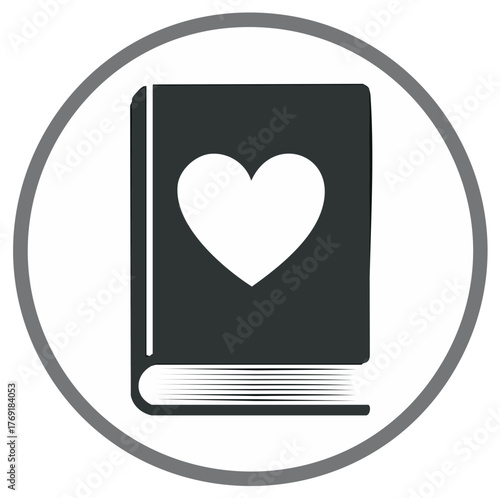 Charming Reading Material Book with Heart Graphic Round Symbol Love of Storytelling