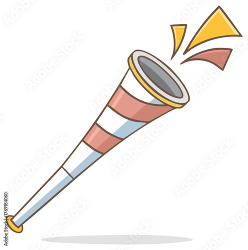Cartoon Spyglass Vector: Colorful Striped Telescope with Bright Highlights, Signaling Sound or Celebration