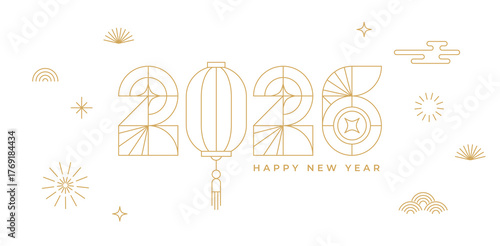 Minimalist linear Happy Chinese New Year 2026 template