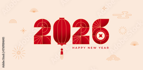 Minimalist geometric Happy Chinese New Year 2026 template