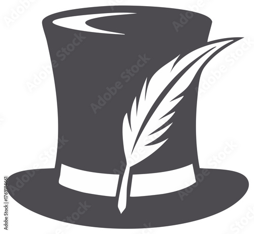 Iconic Top Hat with Quill Feather Illustration for Elegance, Magic, and Writing Concepts