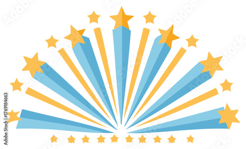 Stars Radiating From Bottom in Lines Blue and Gold Design Element Decor