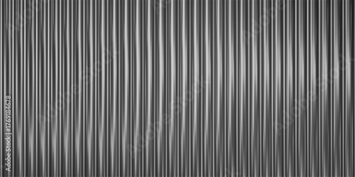 3d glass background with ribbed texture and gradient light effect. Abstract black line pattern for vertical wall panel or window design. Translucent prism reflection with wavy liquid overlay.