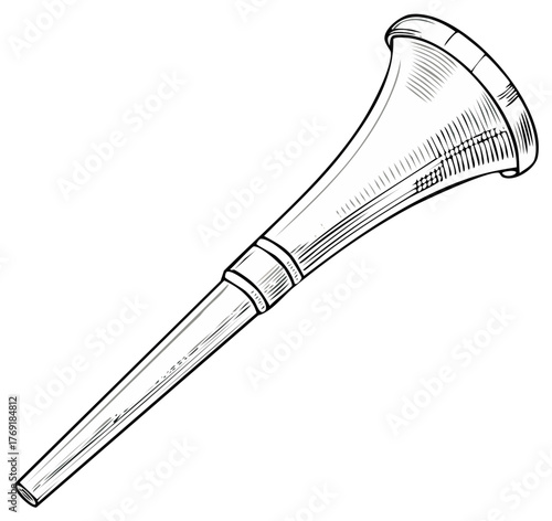 Vintage Metal Horn with Flared Bell and Tapered Tube Drawing