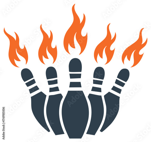 Burning Bowling Pins Graphic Symbolizing Strike Power and Intense Play for Sport Design