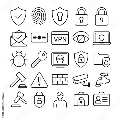 Set of modern security icons in outline style