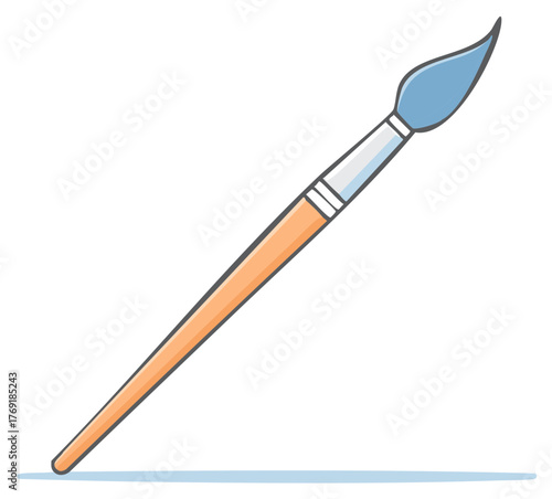Illustration of a classic paintbrush with a tan handle and light blue brush ready for painting, drawing, art, hobby