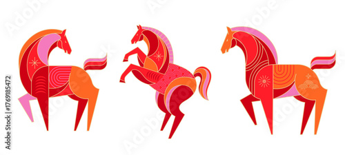 Geometric horse illustrations for Chinese New Year 2026