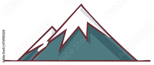 Simple Outline Illustration of Mountains with Snow Capped Peaks, Vector Design
