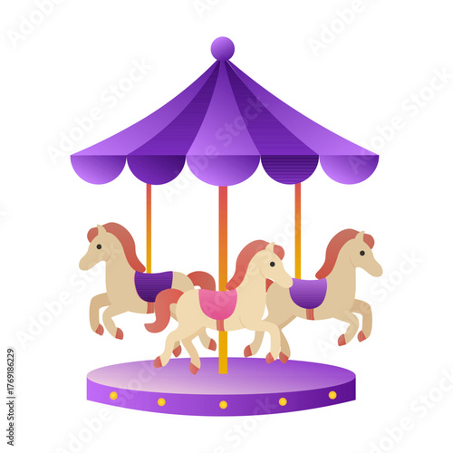 Colorful carousel with horses flat gradient vector illustration