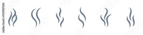 Doodle smoke icons set. Water steam symbols. Hand drawn hot vapors. Line air smell symbols. Doodle fire smoke icons. Vector illustration isolated on white background.
