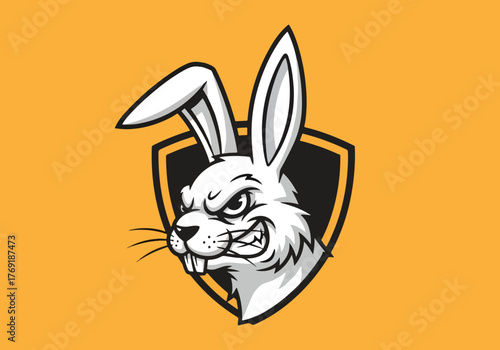 Aggressive gaming rabbit mascot shield logo design - Gaming logo - Gaming Mascot - esport mascot stock illustration