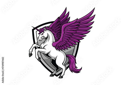 Majestic purple winged horse gaming mascot logo - Gaming logo - Gaming Mascot - esport mascot stock illustration
