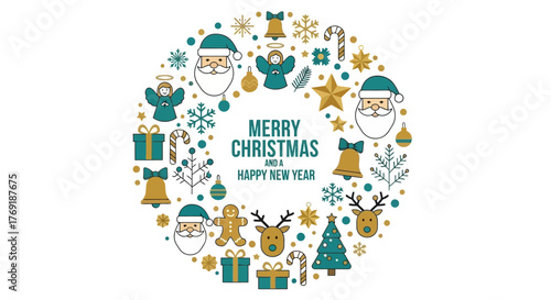 Festive Christmas Wreath with Santa, Angels and Holiday Decorations