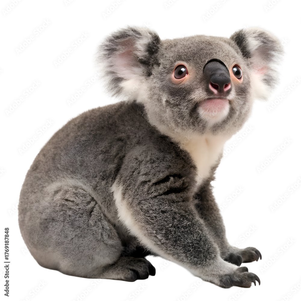 Fototapeta premium a cute cartoon koala with big eyes and pink cheeks isolated on transparent background