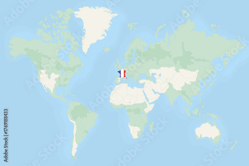 France Highlighted on World Map with National Flag. France Map and Flag.