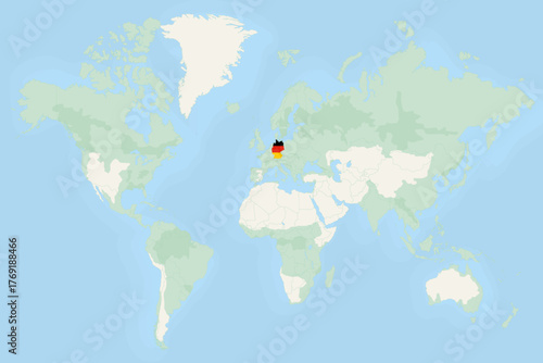 Germany Highlighted on World Map with National Flag. Germany Map and Flag.