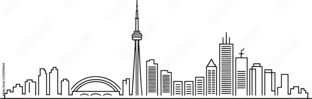 Fototapeta premium Toronto Canada Skyline Silhouette with CN Tower Outline Minimalist Vector Illustration