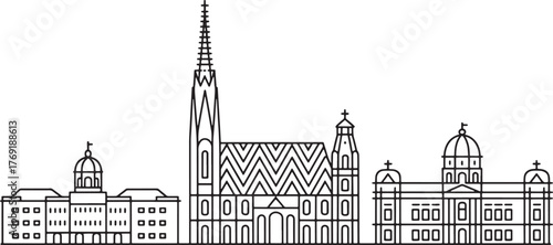 Vienna Austria Skyline Vector Silhouette Architectural Landmark Building Travel Art