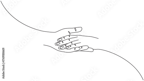 Minimalist continuous line drawing of hands showing support and connection