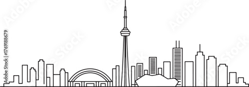 Toronto Canada Skyline Silhouette with CN Tower Outline Minimalist Vector Line Art