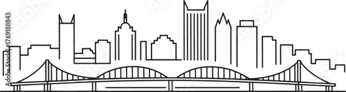 Nashville Tennessee Skyline Line Art Silhouette Bridge Riverscape Minimalist Landmark United States