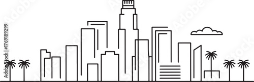 Los Angeles Skyline Outline Vector California Cityscape Black and White Transparent BG