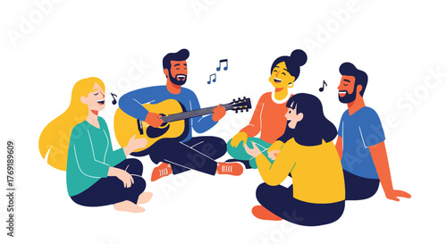 Group Of Friends Enjoying Music And Singing Together Creating Harmony In Unity