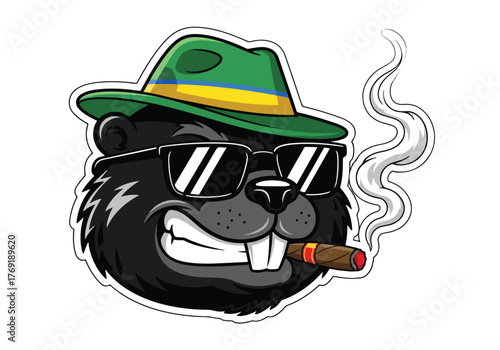 Cool beaver mascot smoking cigar with green hat - Gaming logo - Gaming Mascot - esport mascot stock illustration