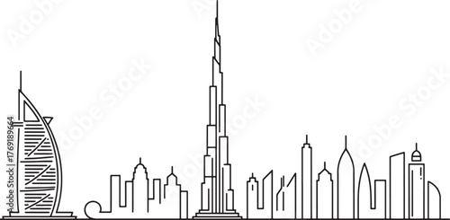 Dubai United Arab Emirates Skyline Silhouette Profile Outline Illustration Urban View