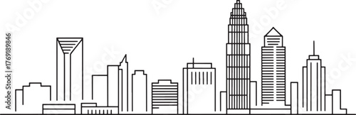 Charlotte Cityscape Vector Outline Modern City Architecture Black on Transparent Background