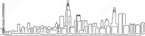 Chicago City Skyline Vector Outline Modern City Architecture Black on Transparent Background
