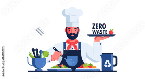 Healthy Chef Promoting Waste Reduction and Eco-Friendly Food on Dark Background