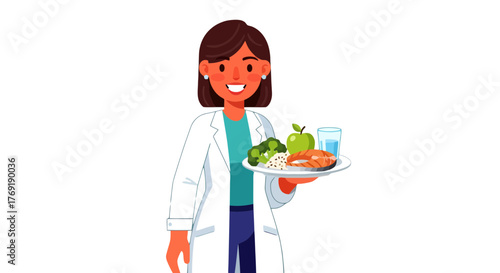 Healthy Lifestyle And Nutrition Illustrated With A Dietitian Person Holding Food