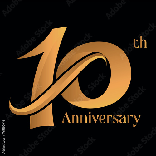 10th Anniversary Gold Typorgaphy Vector Design