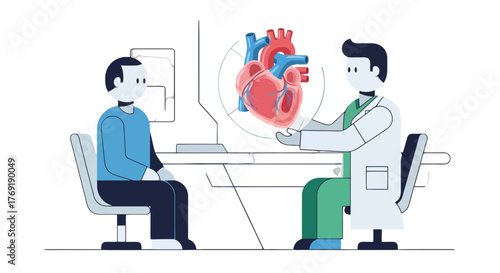 Heart Specialist Explains the Human Heart Anatomy to Patient in a Clinical Setting
