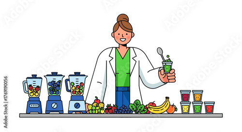 Healthy Nutritionist With Fresh Fruits And Smoothies For Wellbeing And Health