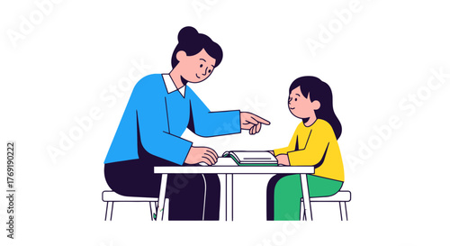 Illustrated Scene Of Two Individuals In An Educational Environment With Book