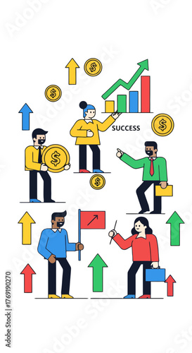 Illustration Depicting Economic Growth, Financial Success, and Upward Trends in Business Operations
