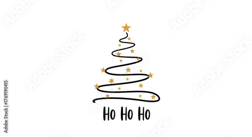 Minimalist Christmas Tree Line Art with Stars and 'Ho Ho Ho' Festive Text