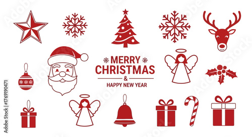 Festive Holiday Icons of Christmas Celebrations for Greeting Cards and Designs